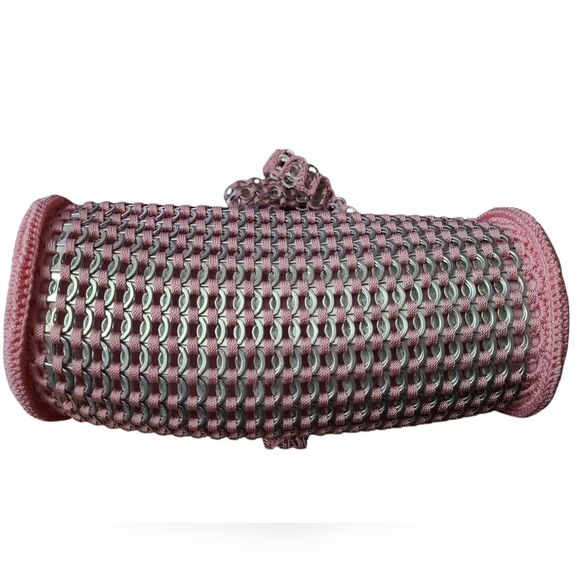 Eco-Chic Handmade Women's Pink and Silver Soda Pop Tab Upcycled Handbag - Picture 9 of 9